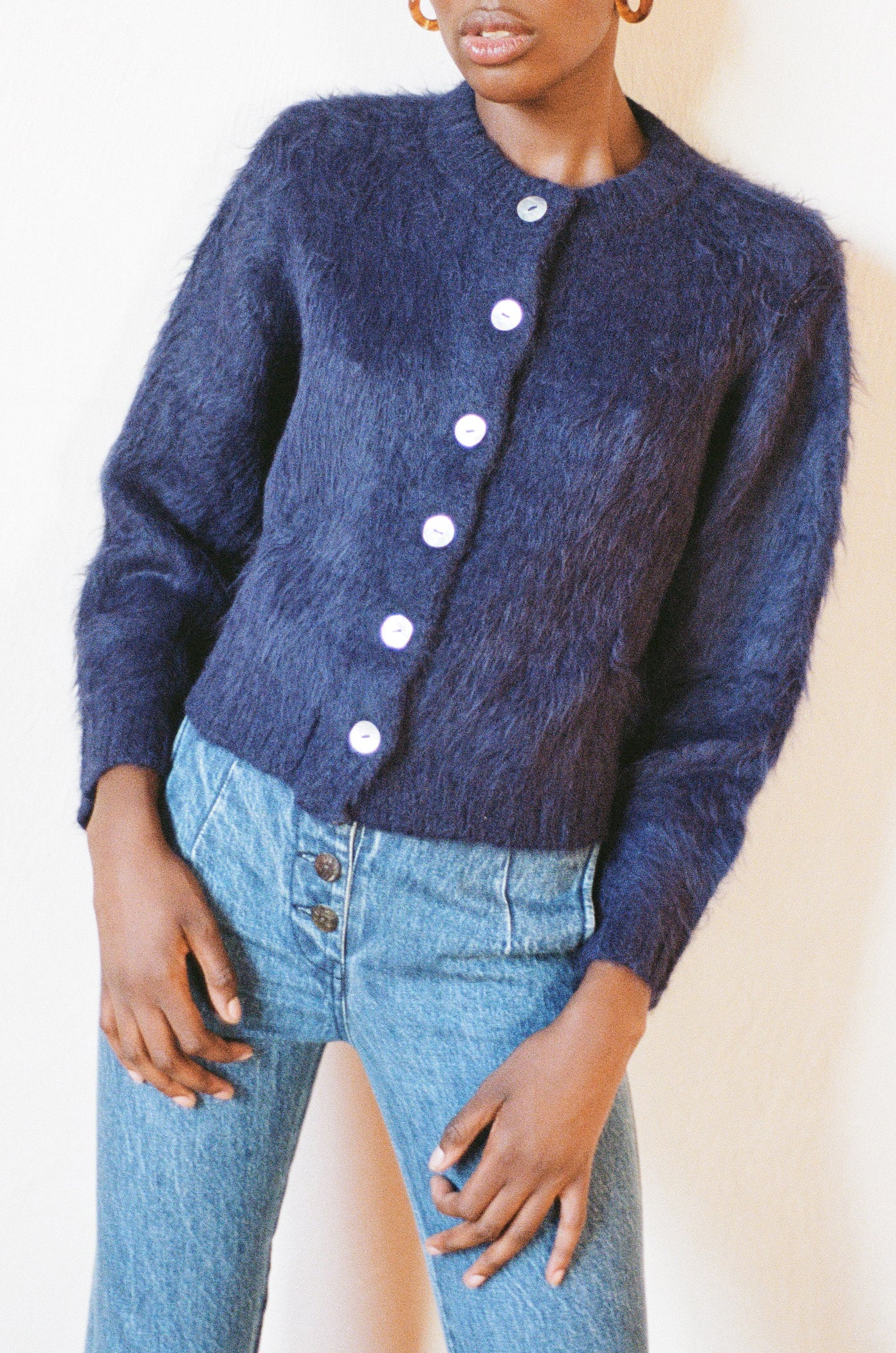 Brushed Wool Cropped Sweater - Navy