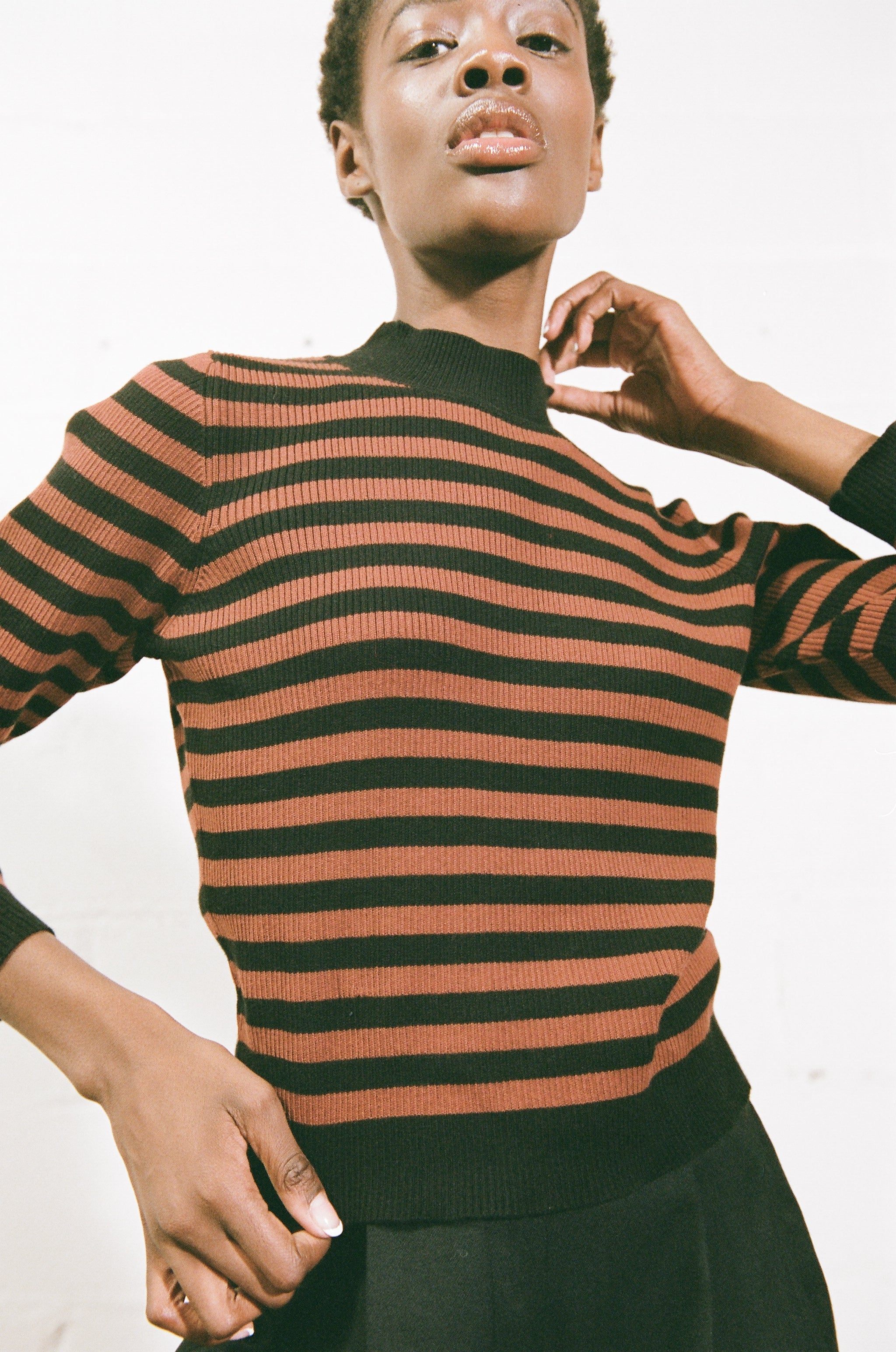 JANE RIBBED TURTLENECK | cacao stripe | organic