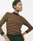 JANE RIBBED TURTLENECK | cacao stripe | organic