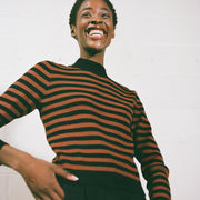 JANE RIBBED TURTLENECK | cacao stripe | organic