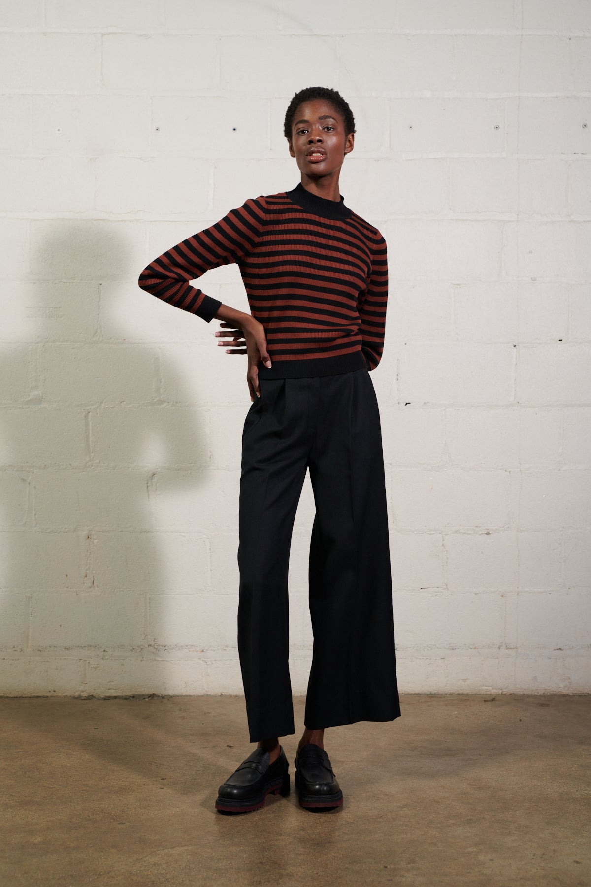 JANE RIBBED TURTLENECK | cacao stripe | organic