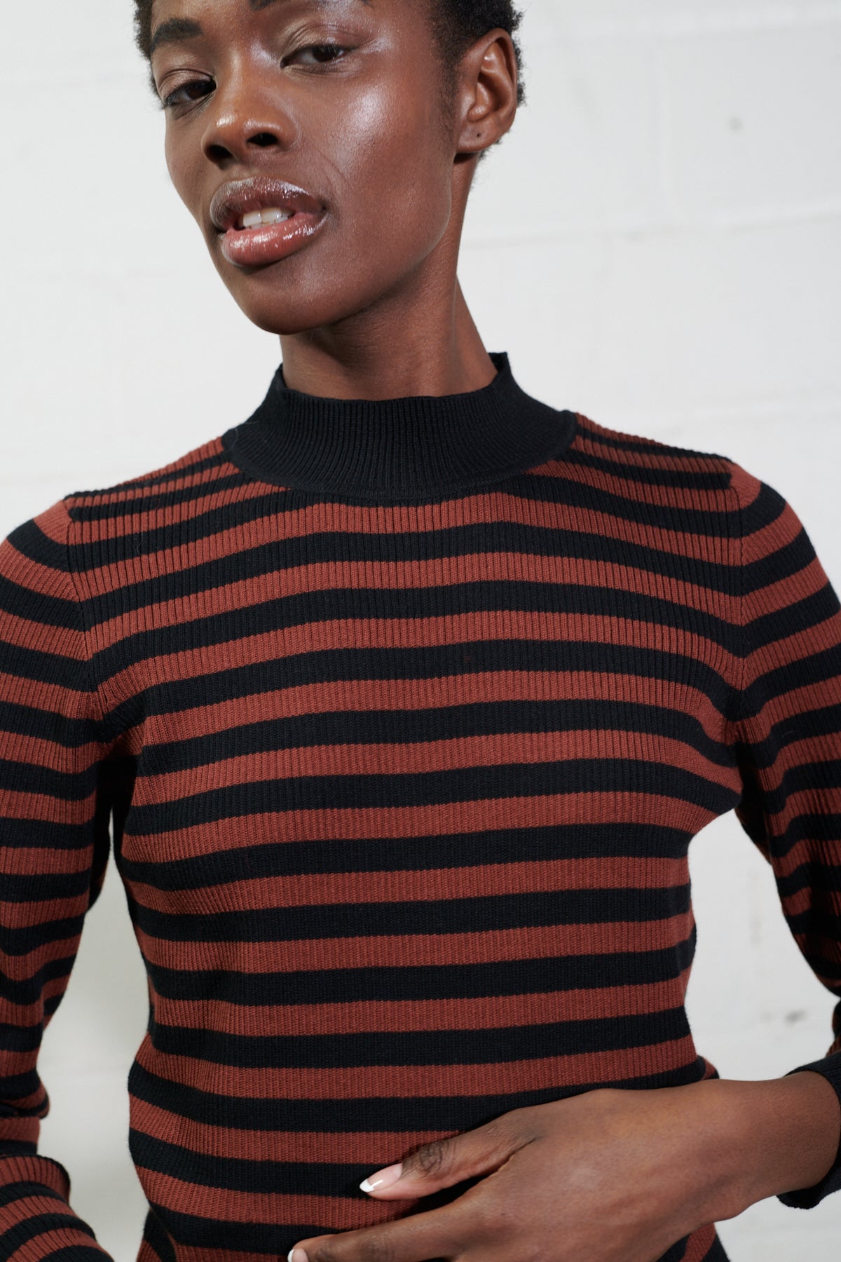 JANE RIBBED TURTLENECK | cacao stripe | organic