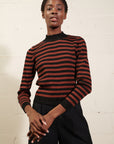 JANE RIBBED TURTLENECK | cacao stripe | organic