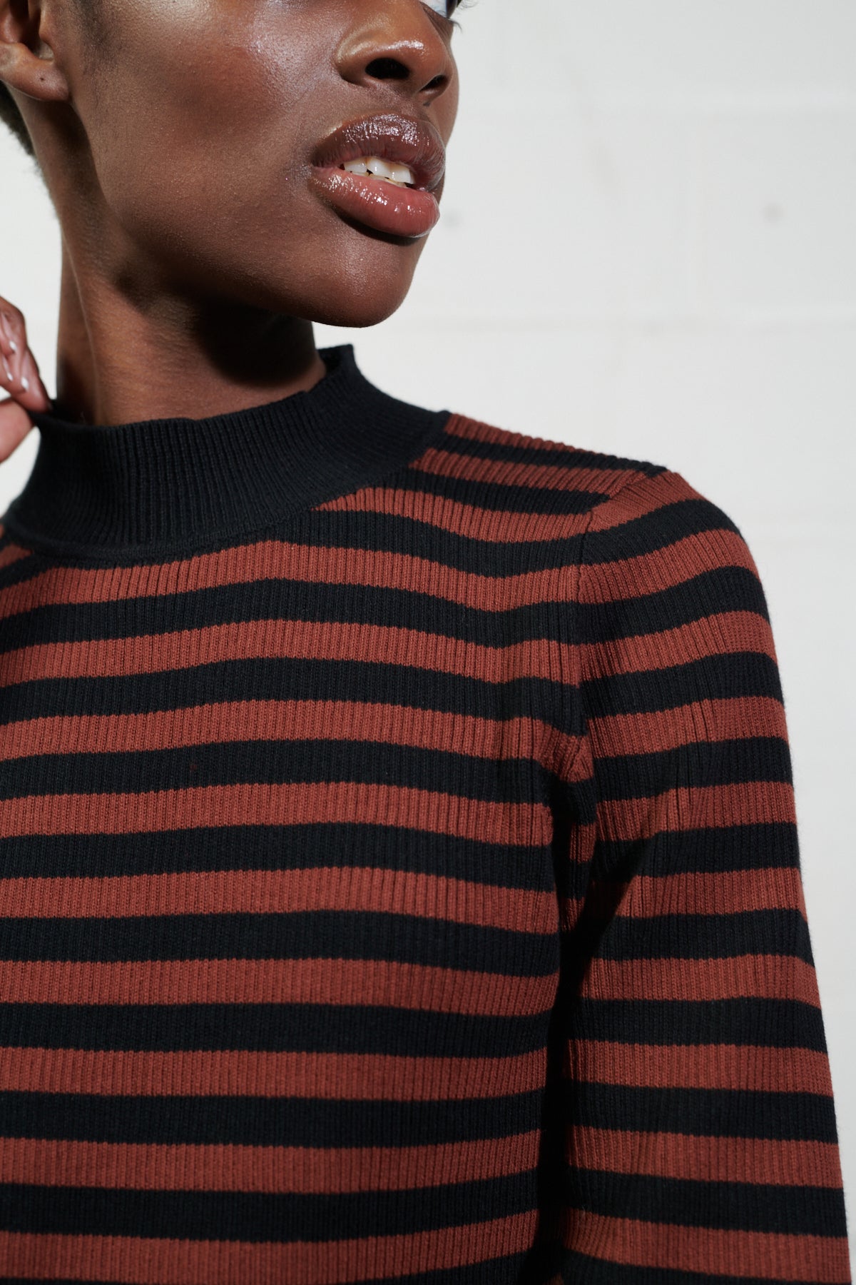 JANE RIBBED TURTLENECK | cacao stripe | organic